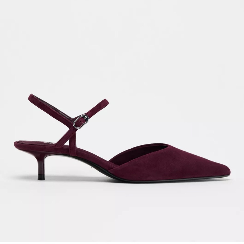ZARA SUEDE KITTEN HEEL SLINGBACKS POINTED TOE 6 36 BURGUNDY FALL 1219/510